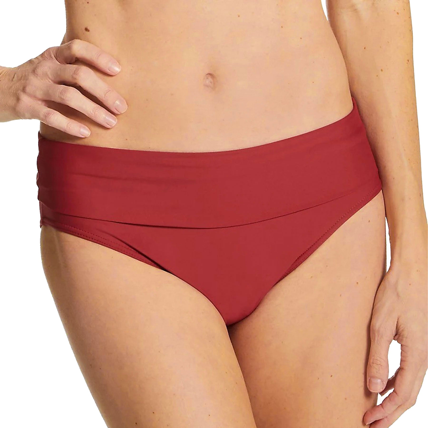 Sunsets Hannah High Waist Bikini Bottom 33B Tuscan Red Folded View