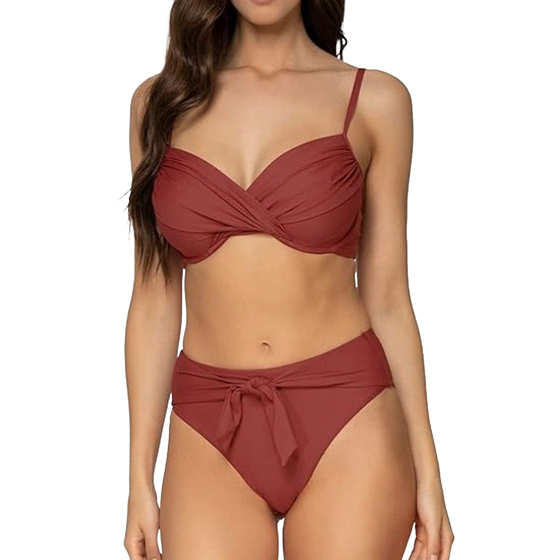 Sunsets Tessa Tie High Rise Bikini Bottom 29B Tuscan Red Set