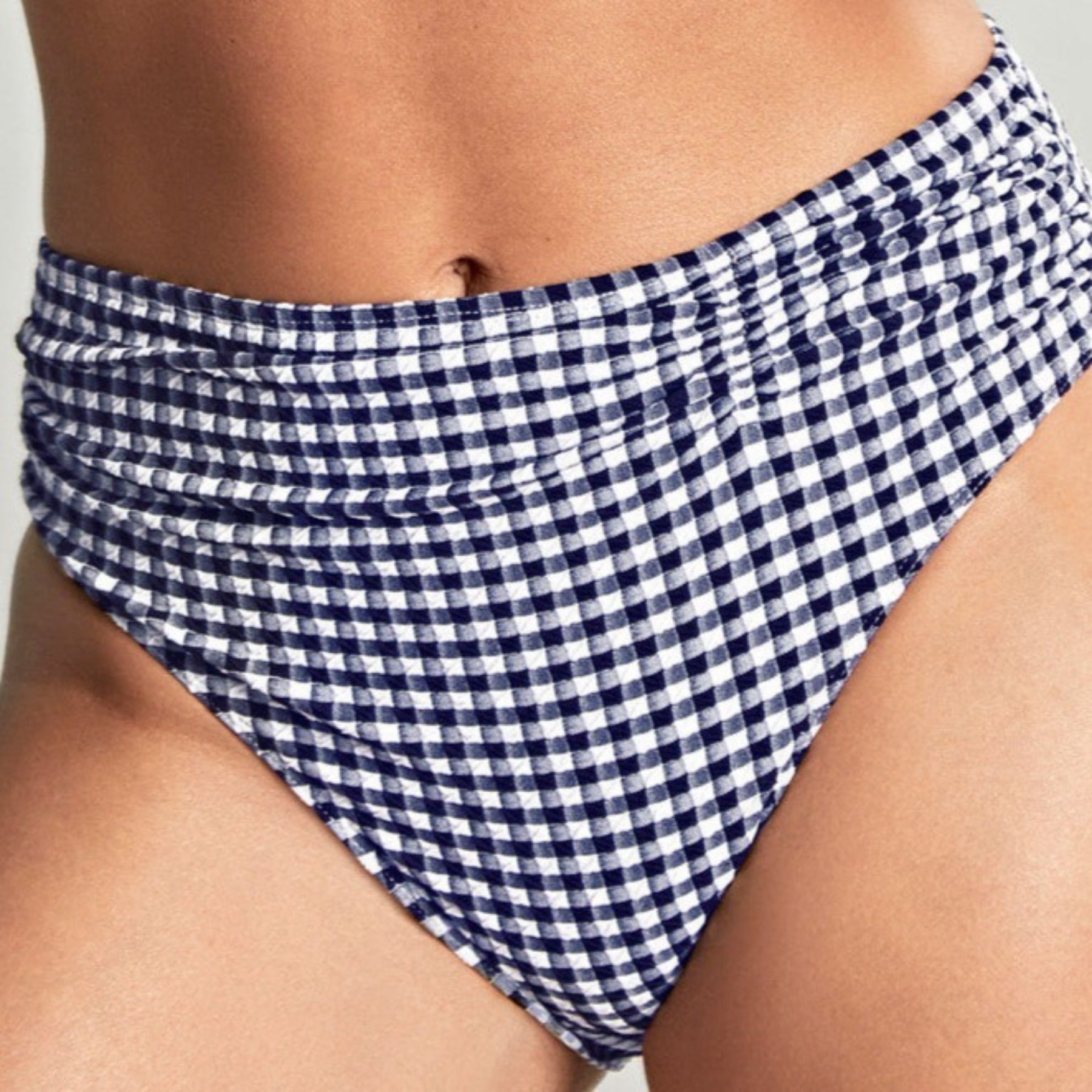 Midi Gingham Gathered Bikini Bottoms SW1729 - Navy Gingham