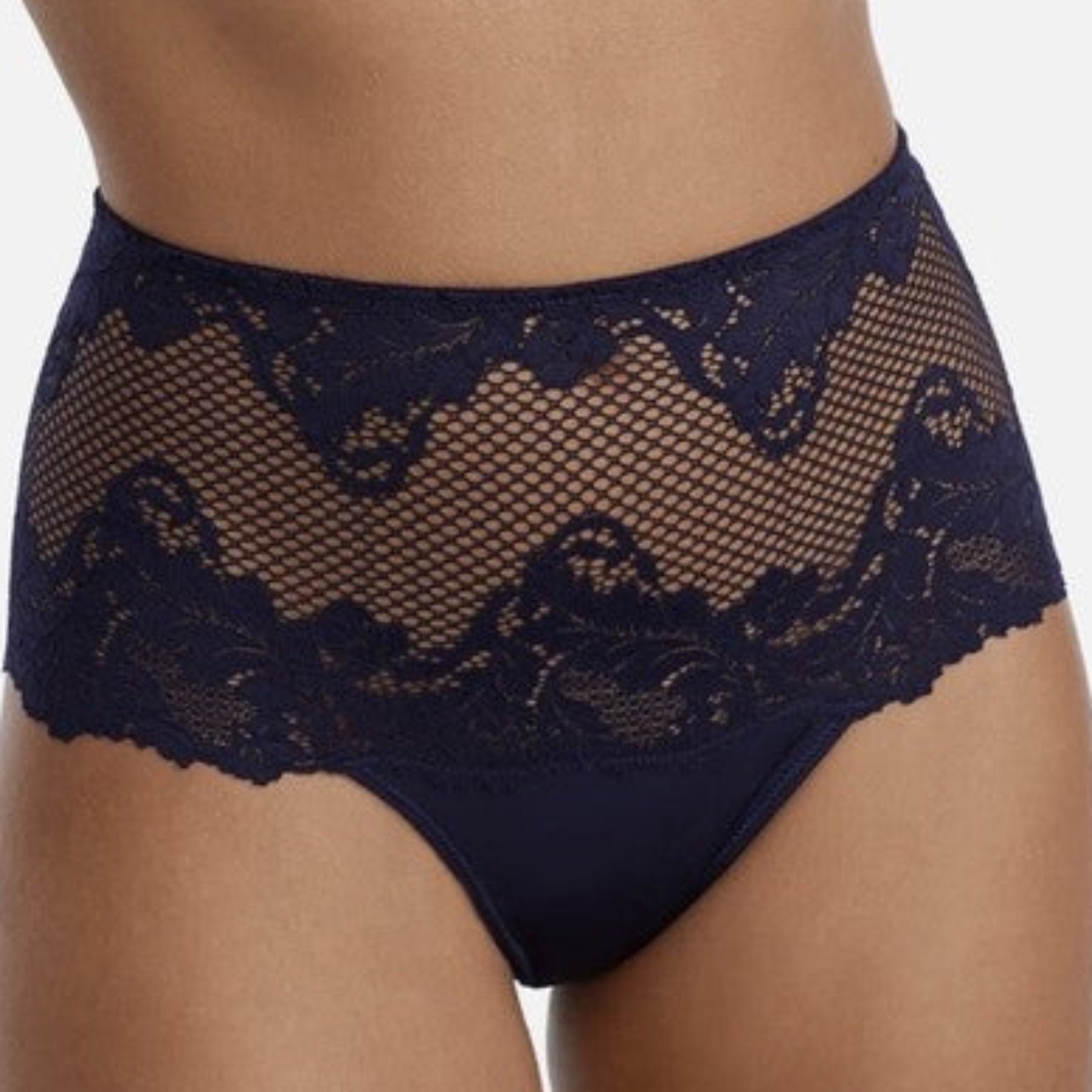 Le Mystère Lace Allure High Waist Thong Panty 7946 - Navy Blue