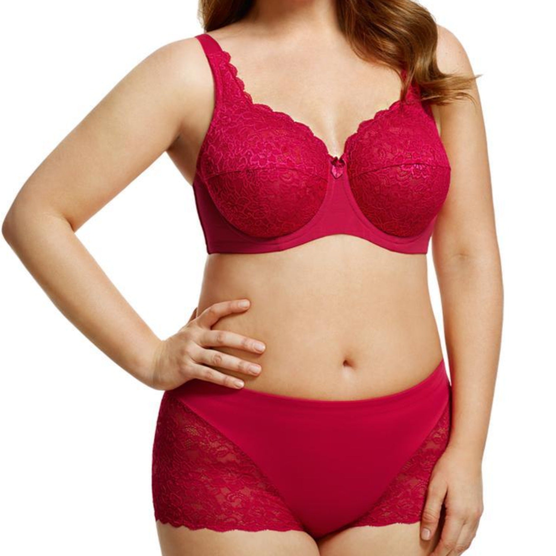 Full Coverage Stretch Lace Underwire Bra 2311 - Red